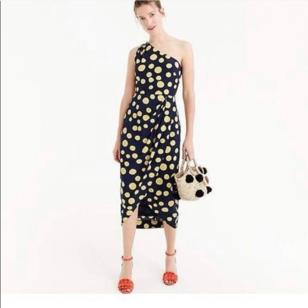 J. Crew Black and White Asymmetrical Ruched One Shoulder Dress